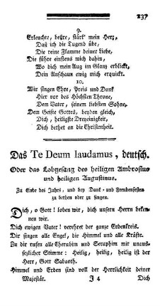 Das Te Deum laudamus, deutsch. Oder das Lobgesang des heiligen Ambrosius und heiligen Augustinus.