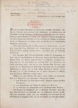 [Sitzungsprotokolle der Abtheilung des Vereinigten ständischen Ausschusses] : [1. - 26 Sitzung, 29. Dezember 1847 - 28. Februar 1848]