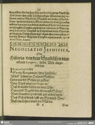 Negociatio Jesuitica, Oder Historia, von dem Span[n]ischen vierecketen Scorpion, in der Welt eingeschlichen