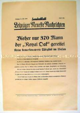 Sonderblatt der "Leipziger Neuesten Nachrichten" zur Versenkung des britischen Schlachtschiffes Royal" Oak"