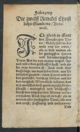 Die zwelff Artickel Christlichs Glaubens/ Betsweise.
