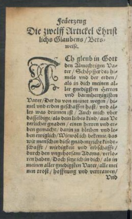 Die zwelff Artickel Christlichs Glaubens/ Betsweise.