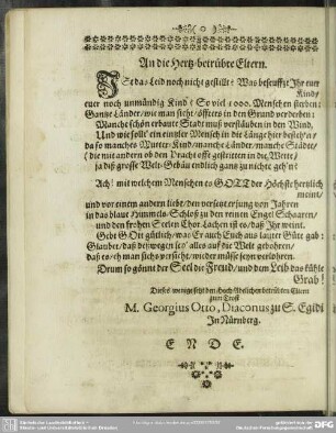 An die Hertz-betrübte Eltern