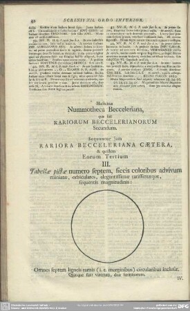 Sequuntur iam Rariora Becceleriana Caetera, & quidem Eorum Tertium