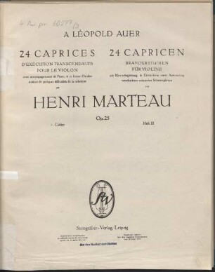 24 Capricen : Bravourstudien für Violine mit Klavierbegl., in Etüdenform unter Anwendung verschiedener techn. Schwierigkeiten. 3, Nr. 9 - 12