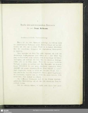I. Rede des abtretenden Rectors Dr. med. Franz Hofmann : Bericht ueber das Studienjahr 1889/90. [i.e. 1888/89]