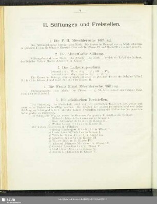 II. Stiftungen und Freistellen