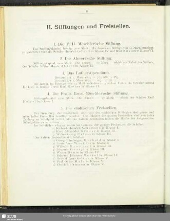 II. Stiftungen und Freistellen