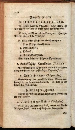 Zweite Klasse. Nervenkrankheiten.