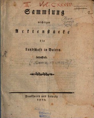 Sammlung wichtiger Actenstücke, die Landschaft in Bayern betreffend
