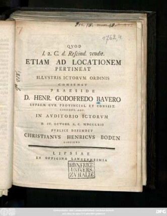 Qvod l. 2. C. d. Rescind. vendit. Etiam Ad Locationem Pertineat