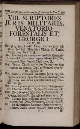 VIII. Scriptores Juris Militaris, Venatorio-Forestalis Et Georgici.