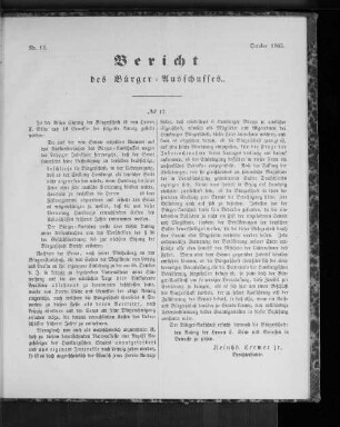 Nr. 12. Bericht des Bürger=Ausschusses. October 1863.