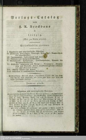 Verlags-Catalog von F. U. Brockhaus in Leipzig