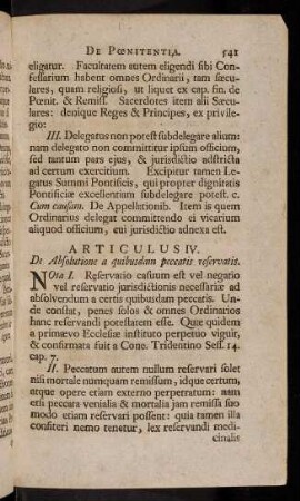 541-551, Articulus IV. De Absolutione a quibusdam peccatis reservatis.