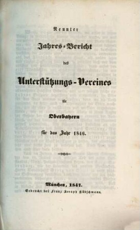 Jahres-Bericht des Unterstützungs-Vereines für Oberbayern : für das Jahr ... 9. 1846