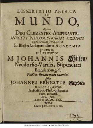 Dissertatio Physica De Mundo