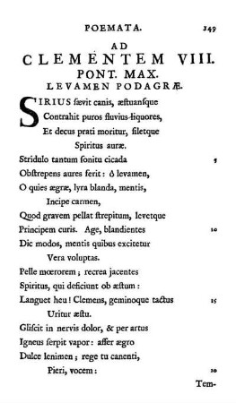 Ad Clementem VIII. Pont. Max. Levamen Podagræ.