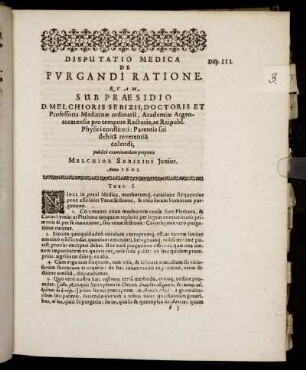 Disputatio Medica De Purgandi Ratione.