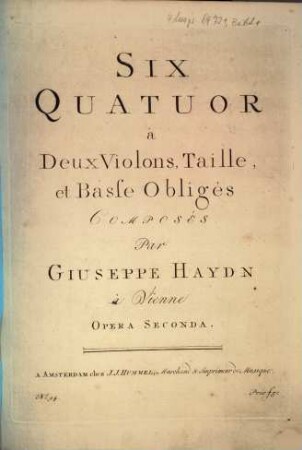 Six quatuor à deux violons, taille et basse obligés, opera seconda
