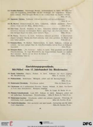 Einrichtungsgegenstände, Stil-Möbel vom 17. Jahrhundert bis Biedermeier (Nr. 590-661)
