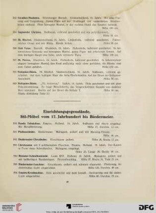 Einrichtungsgegenstände, Stil-Möbel vom 17. Jahrhundert bis Biedermeier (Nr. 590-661)