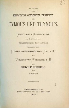 Beiträge zur Kenntniss gebromter Derivate des Cymol's und Thymol's