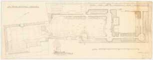 Garten Dr. Heinrich Arnhold, Dresden: Grundriss der Gartenanlage mit Höhenangaben und Gebäudeumrissen, Schnitt durch den Steingarten 1:200, Maßstabsleiste