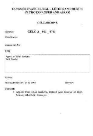 Appeal of Eliah Kerketta