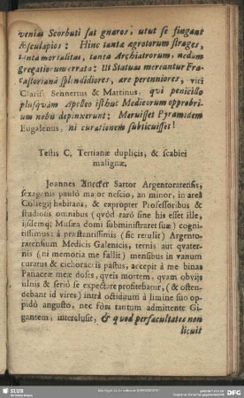 Testis C. Tertianae duplicis, & scabiei malignae
