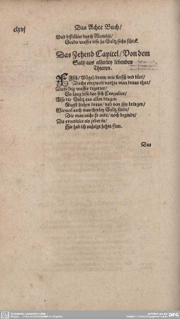 Das Zehend Capitel/Von dem Saltz aus allerley lebenden Thieren.
