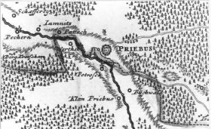 Krauschwitz-Klein Priebus. Karte von Schlesien, Gebiet von Sagan, Homann, Nürnberg 1736 (Sign.: VII 125)
