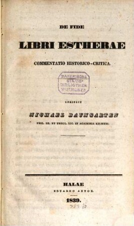 De fide libri Estherae commentatio historico-critica