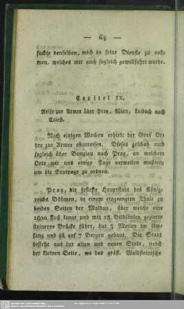 Capitel IX. Reise zur Armee über Prag, Wien, Laibach nach Triest