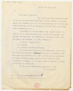 Brief an Lothar Windsperger : 23.04.1919