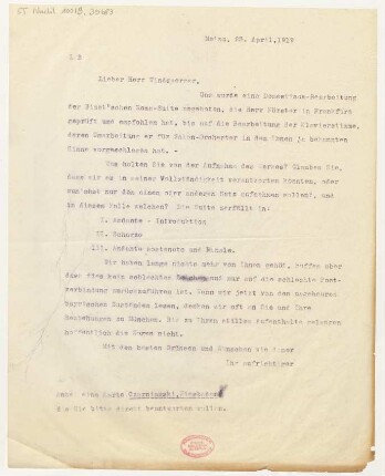 Brief an Lothar Windsperger : 23.04.1919