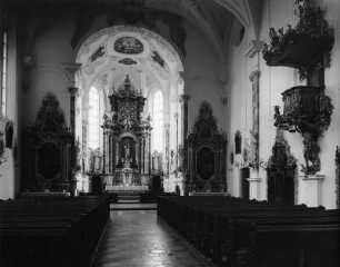 Mödingen. Dominikanerinnenkloster Maria Mödingen. Klosterkirche Mariä Himmelfahrt (1716-1718; D. Zimmermann). Inneres zum Altar