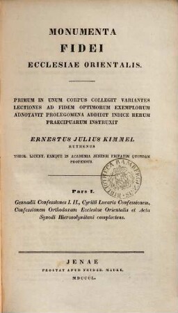Monumentae fidei ecclesiae orientalis, 1