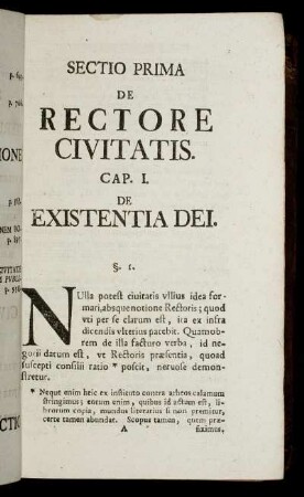 Cap I. De Existentia Dei. - Cap. II. De Civitate Dei Generatim.