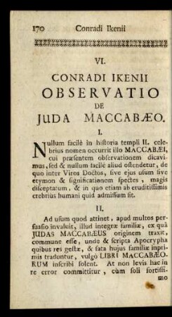 VI. Conradi Ikenii Observatio De Juda Maccabaeo.