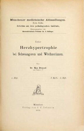 Ueber Herzhypertrophie bei Schwangeren und Wöchnerinnen