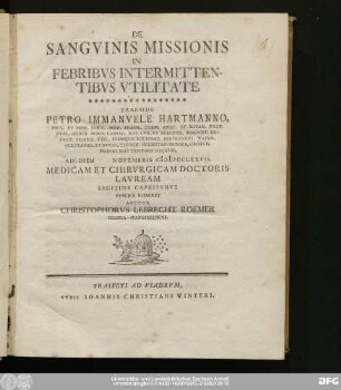 De Sangvinis Missionis In Febribvs Intermittentibvs Vtilitate