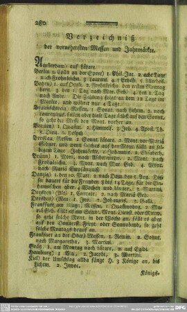 Verzeichniß der vornehmsten Messen und Jahrmärkte