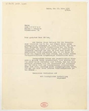 Brief an Paul Höffer : 13.03.1931
