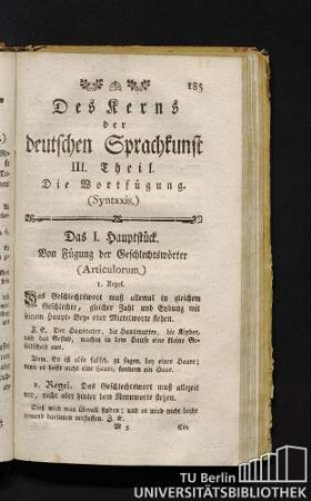 Des Kerns der deutschen Sprachkunst III. Theil. Die Wortfügung (Syntaxis.)