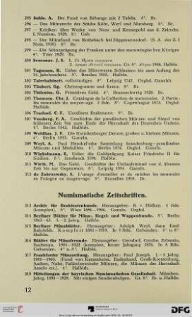 Numismatische Zeitschriften (Nr. 313-324)