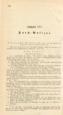 Abschnitt XXV. Forst-Polizei