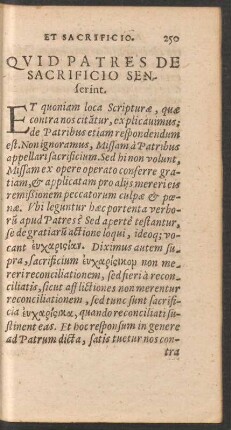 Quid Patres De Sacrificio Senserint.