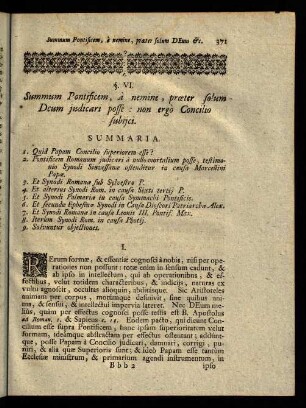 371-382, § VI. Summum Pontificem a nemine, praeter solum Deum judicari posse