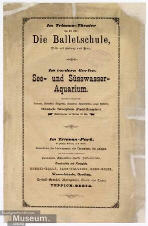 Programm der Vergnügungen in den Sälen, Gärten und Parkanlagen